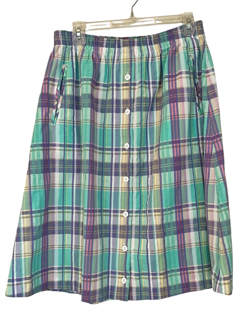 Koret Francisca Vintage Plaid Skirt with a Button Front Design in Pastel Colors